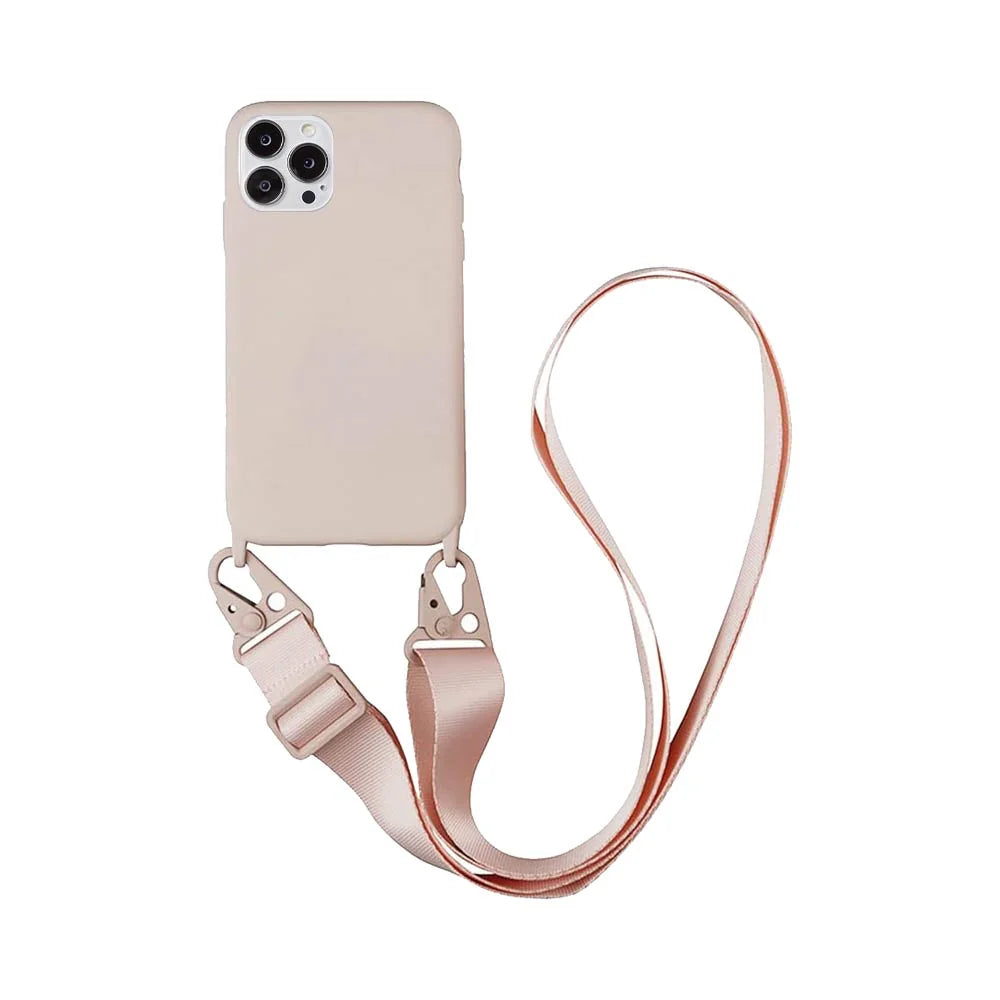 Coque Silicone avec Bandoulière pour Apple iPhone 15 / Plus / Pro / Pro Max