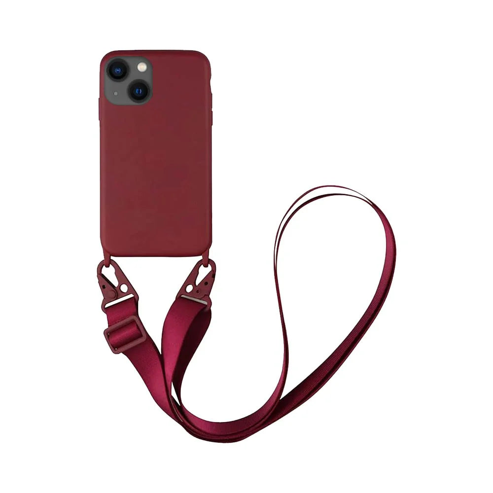 Coque Silicone avec Bandoulière pour Apple iPhone 15 / Plus / Pro / Pro Max