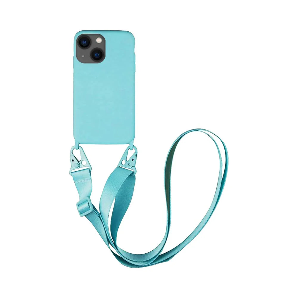 Coque Silicone avec Bandoulière pour Apple iPhone 15 / Plus / Pro / Pro Max