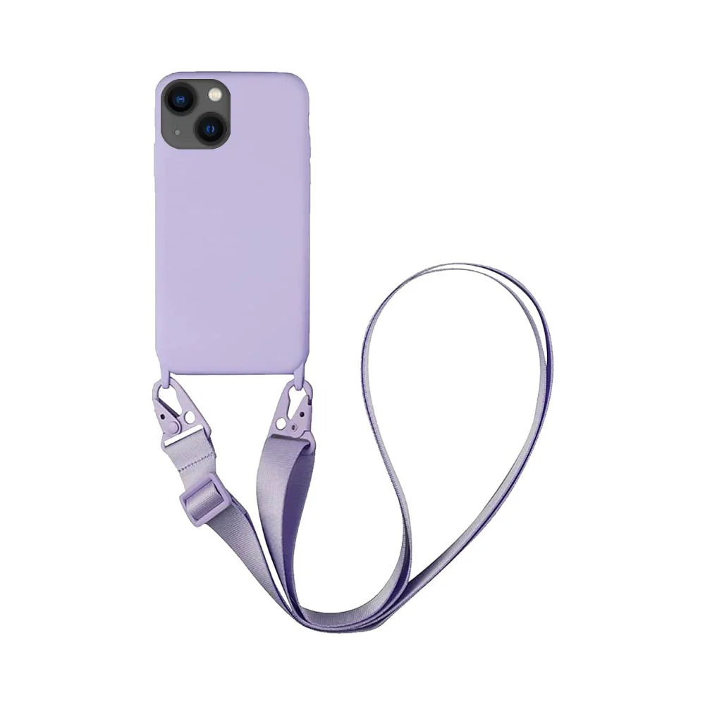 Coque Silicone avec Bandoulière pour Apple iPhone 15 / Plus / Pro / Pro Max
