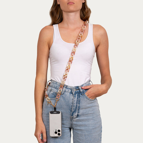 Les Chaînes d’Énergie – Bijoux & Téléphones | Collection Romances – Chaînes-bijoux élégantes en acrylique et acier doré