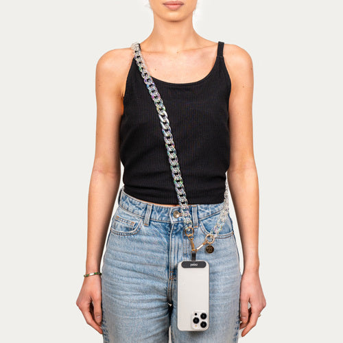 Chaînes-bijoux– Collection MERMAID’S SONG : accessoires scintillants en perles cristal et acier doré, inspirés des reflets marins et de l’univers des sirènes