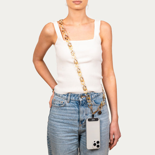 Chaînes-bijoux– Collection MERMAID’S SONG : accessoires scintillants en perles cristal et acier doré, inspirés des reflets marins et de l’univers des sirènes