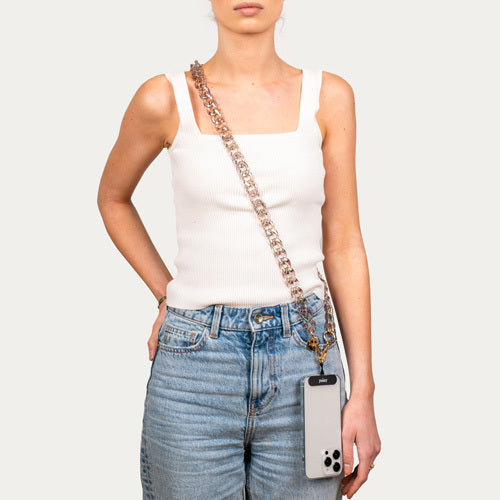 Chaînes-bijoux– Collection MERMAID’S SONG : accessoires scintillants en perles cristal et acier doré, inspirés des reflets marins et de l’univers des sirènes