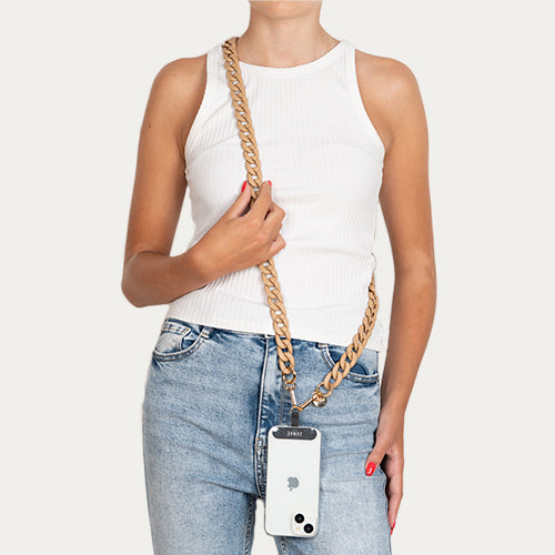 Chaînes-bijoux – Collection Fall & Mate : chaînes mates en acrylique et acier doré, disponibles en plusieurs couleurs automnales et longueurs.