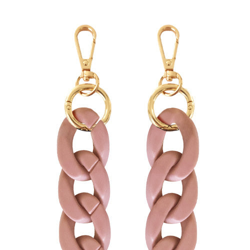 Chaînes-bijoux – Collection Fall & Mate : chaînes mates en acrylique et acier doré, disponibles en plusieurs couleurs automnales et longueurs.