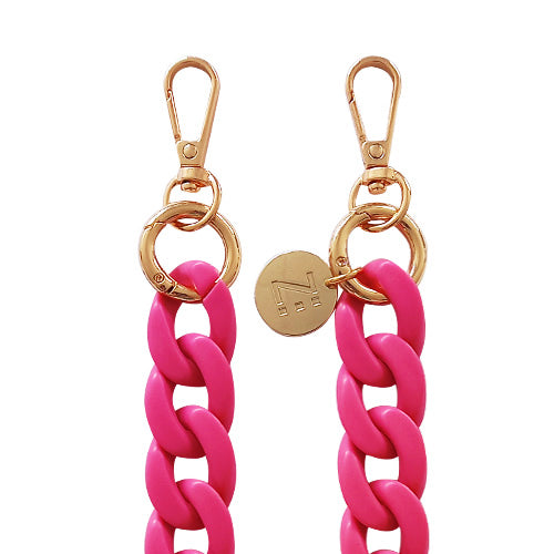 Chaînes-bijoux – Collection Fall & Mate : chaînes mates en acrylique et acier doré, disponibles en plusieurs couleurs automnales et longueurs.