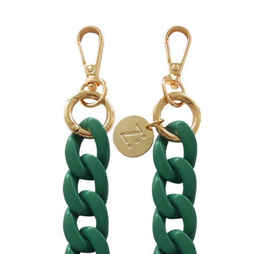 Chaînes-bijoux – Collection Fall & Mate : chaînes mates en acrylique et acier doré, disponibles en plusieurs couleurs automnales et longueurs.