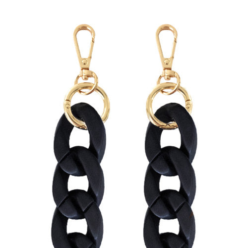 Chaînes-bijoux – Collection Fall & Mate : chaînes mates en acrylique et acier doré, disponibles en plusieurs couleurs automnales et longueurs.