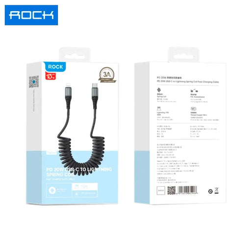 Câble Data Type-C vers Lightning Flexible 3A Rock Noir