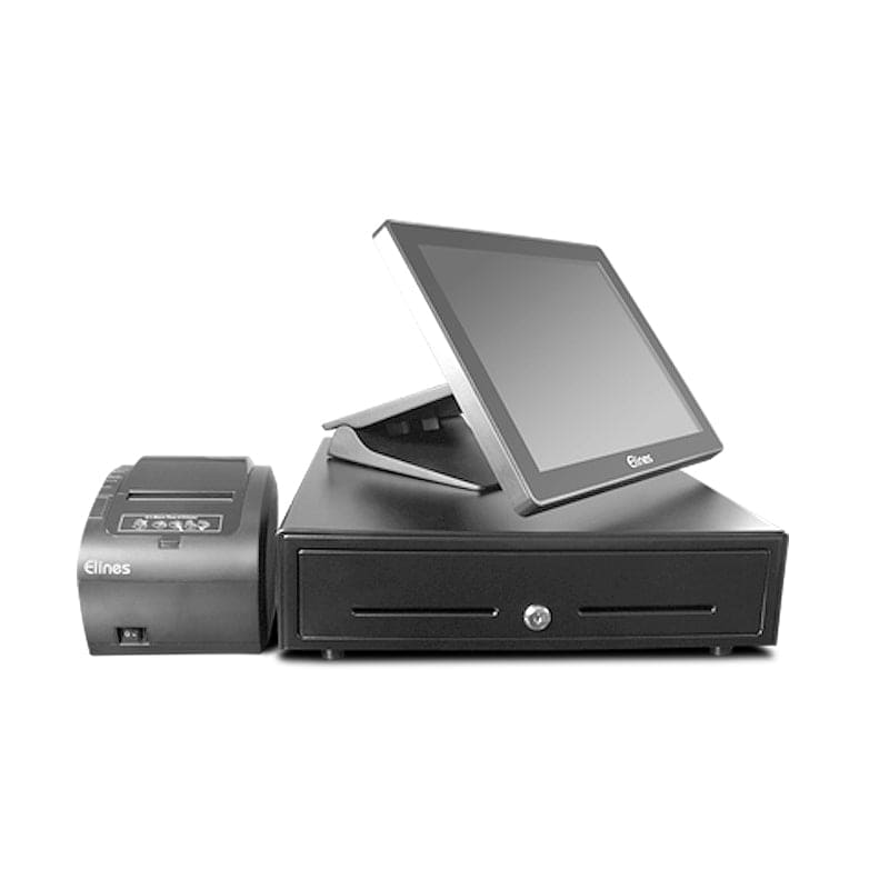 Pack caisse POS ELINES E105 15″ complet – Terminal tactile + imprimante  + tiroir + logiciel Windows conforme fiscal