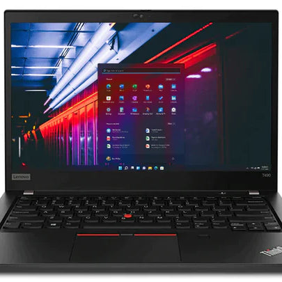 Lenovo ThinkPad T490 ouvert, affichant son écran Full HD de 14 pouces et son clavier ergonomique, prêt pour une utilisation professionnelle.