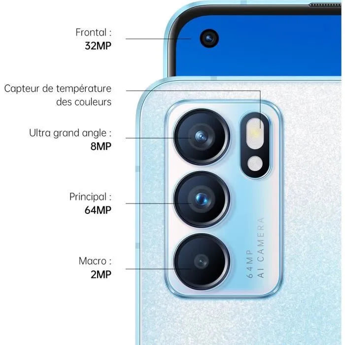 OPPO Reno 6 5G bleu – smartphone reconditionné 128 Go